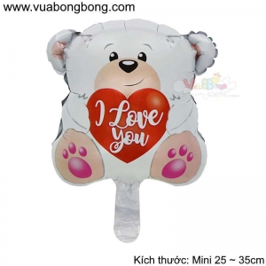 Bong bóng gấu trắng ôm tim I LOVE YOU size mini nhỏ